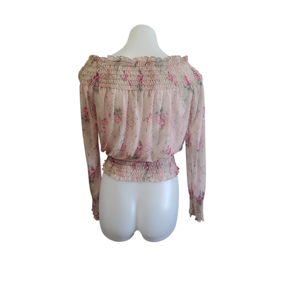 Y2K Forever 21 Sheer Floral Fairy Goth Romantic Shirred Off-Shoulder Top L - Picture 6 of 9